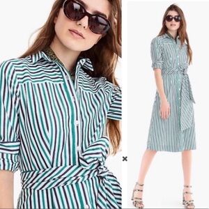 J.CREW Striped Cotton Shirt Dress | White • Navy Blue • Green | Size 10